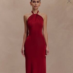 Elegant Red Halter Mini Dress